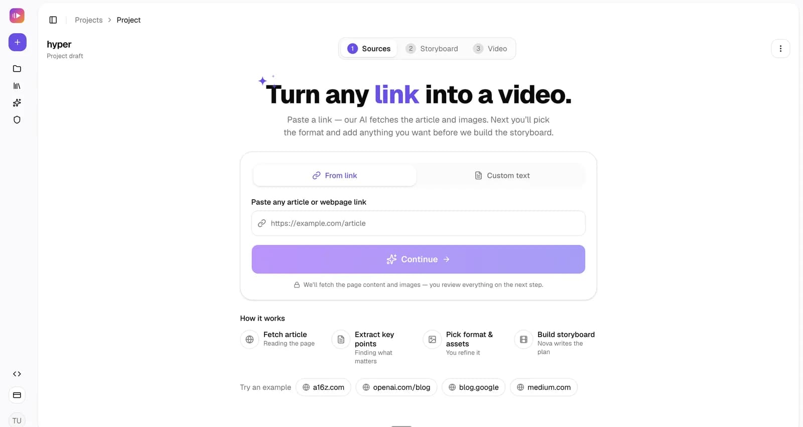 Vibing Video — paste any article link to turn it into a video